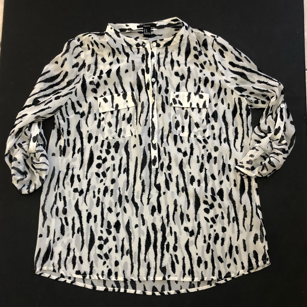 Animal print sheer button up blouse - Forever 21